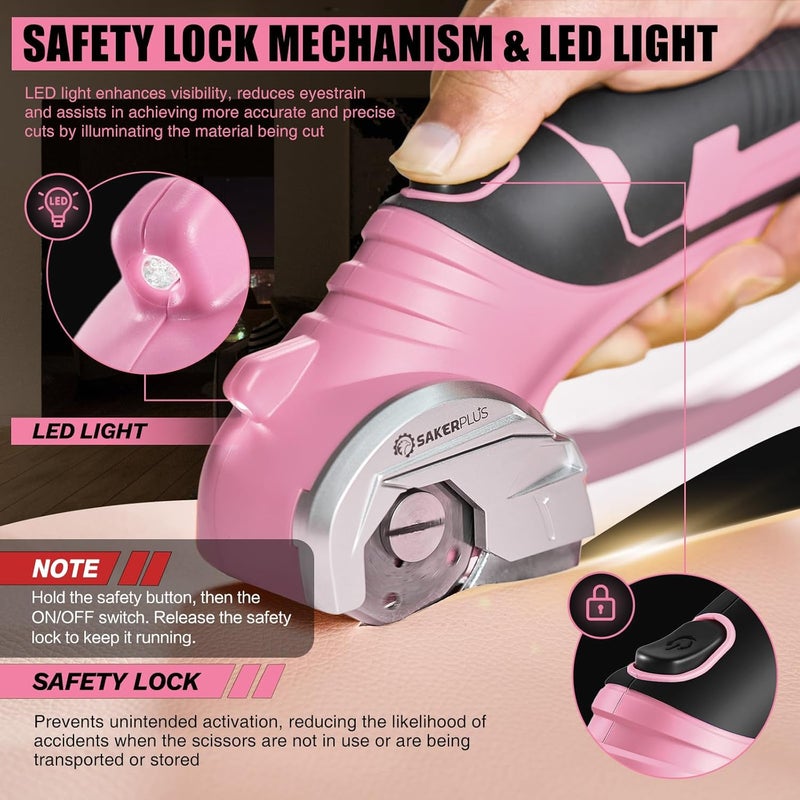 SakerPlus Cordless Electric Scissors,4V Rechargeable Cardboard Box Cutter Heavy Duty Fabric Scissor with Safety Lock & LED Light,Power Rotary Cutter for Leather Carpet Plastic Cutting,Sewing,Crafting - Image 3